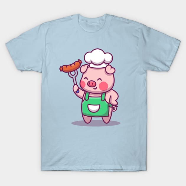 Cute Chef Pig Holding Sausage T-Shirt by Catalyst Labs